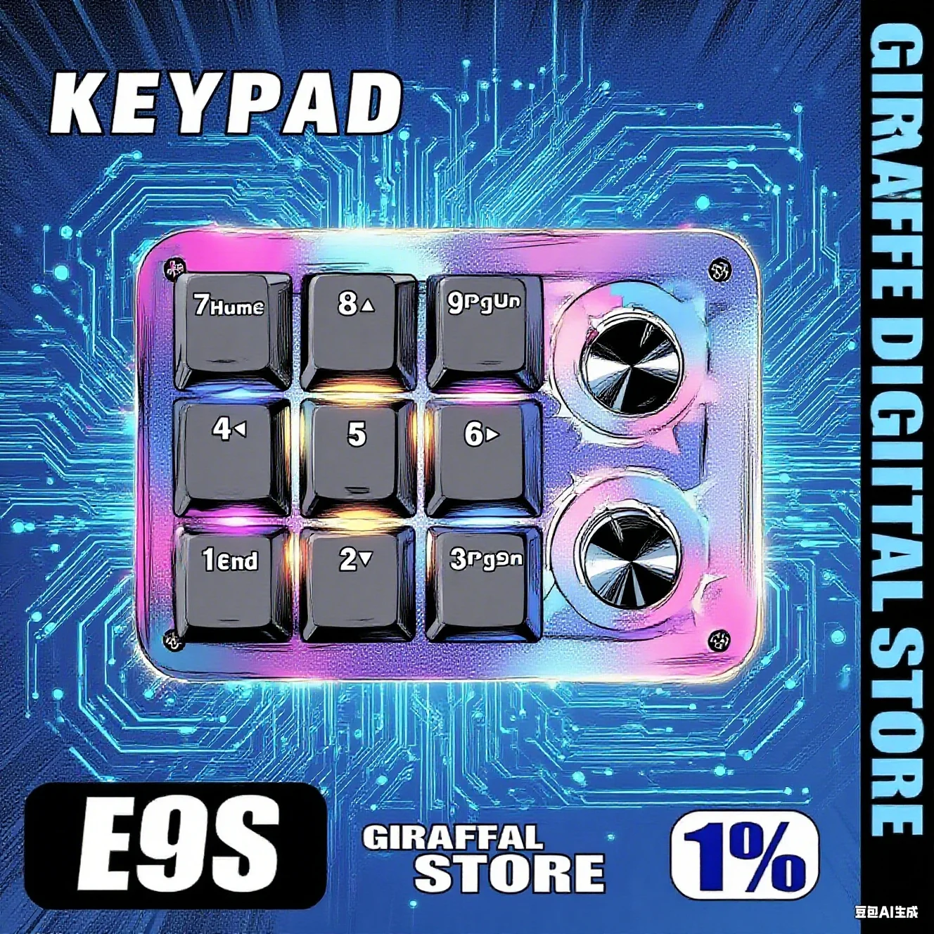 

E9s Mechanical Keyboard Dual Knob RGB 9 Key Osu Macro Programming Mini Portable Full Key Built-in Chip Storage Custom Keypad