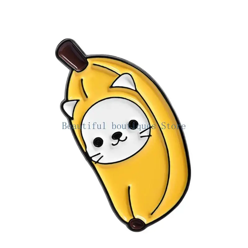 U4LF Adorable Animal Theme Lapel Pin Playful Strawberry Banana Tomato Kitten Design Alloy Brooch Jewelry Gift For All Ages