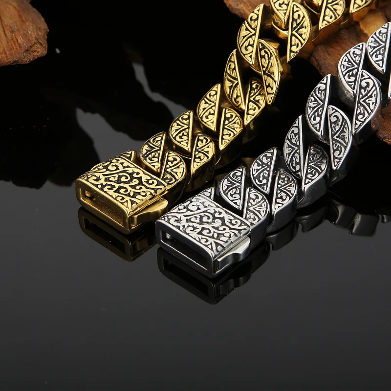 HX New Titanium Steel Domineering Trendy Men\'s Personality Carved Pattern Totem Retro Bracelet Temperament All-match Accessories