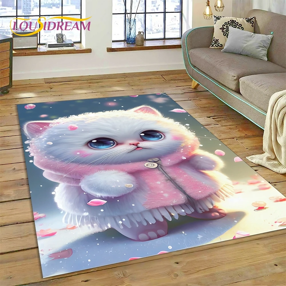 3D Persian Cat,Cute Calico Cat,Ragdoll Cartoon Rug Carpet for Living Room Bedroom Home Decor,Non-slip for Sofa  Doormat Gift Kid