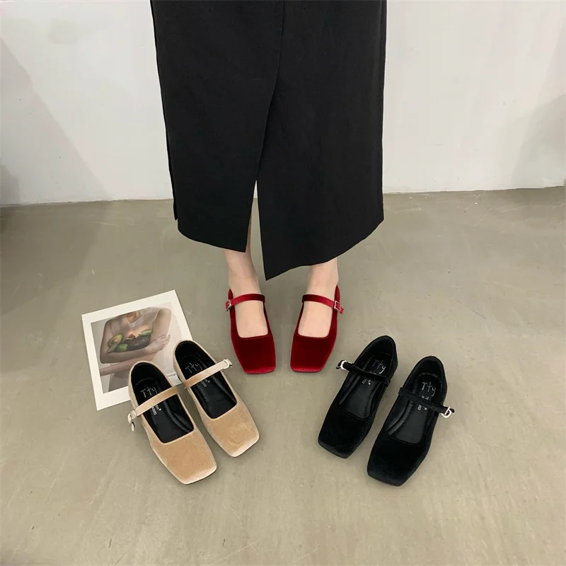 Bailamos 2023 Women Velvet Flats Round Toe Shallow Soft Ballerina Shoes Ladies Casual Dress Shoes Ballet Loafers Classics Mujer