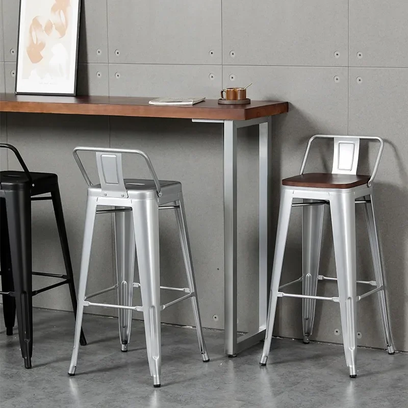 Modern Nordic Wrought Iron Bar Stool Simple High Chair Light Luxury Leisure Seat for Milk Tea Shop Small Apartment Home Decor