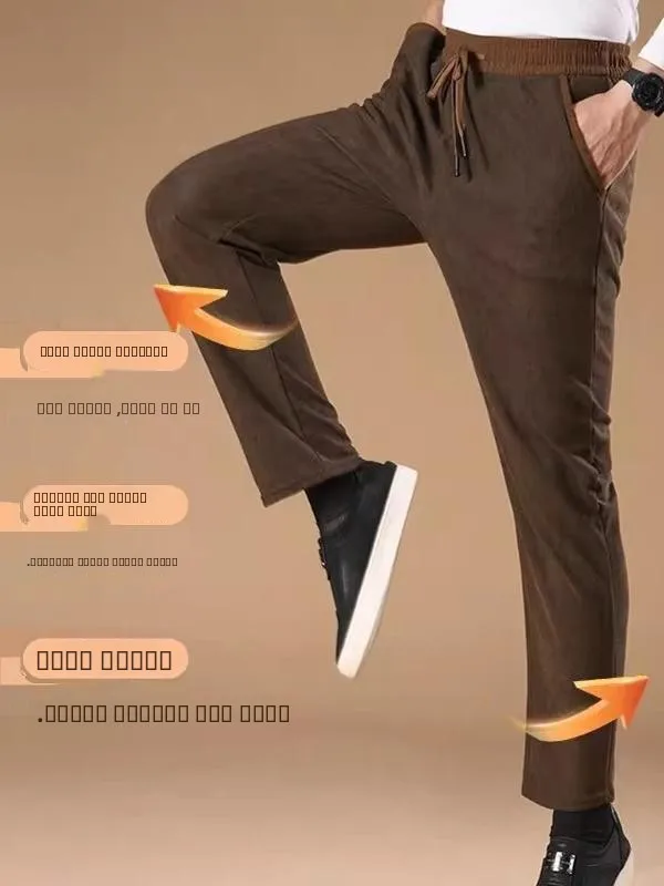 

Мужские утепленные вельветовые брюки с эластичным поясом, повседневные спортивные штаны для осени и зимы, теплые прямые мужские джоггеры