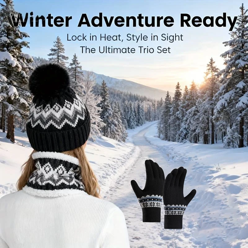 3 قطعة/المجموعة قبعات الشتاء للنساء قبعة صغيرة وشاح قفازات مجموعة قبعة صغيرة المرأة مع وشاح الرقبة أدفأ قفازات لمس