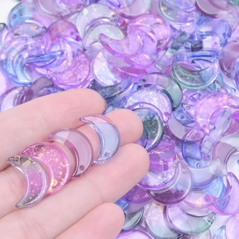 50pcs Colorful Moon Glass Beads DIY Earrings Bracelet Accessories Crystal Gradient Color With Hole Moon Beads DIY Jewelry Making