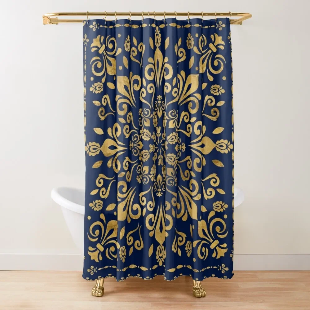 

Oriental Damask Ornament - Gold on dark blue #3 Shower Curtain Shower For Bathroom Curtain