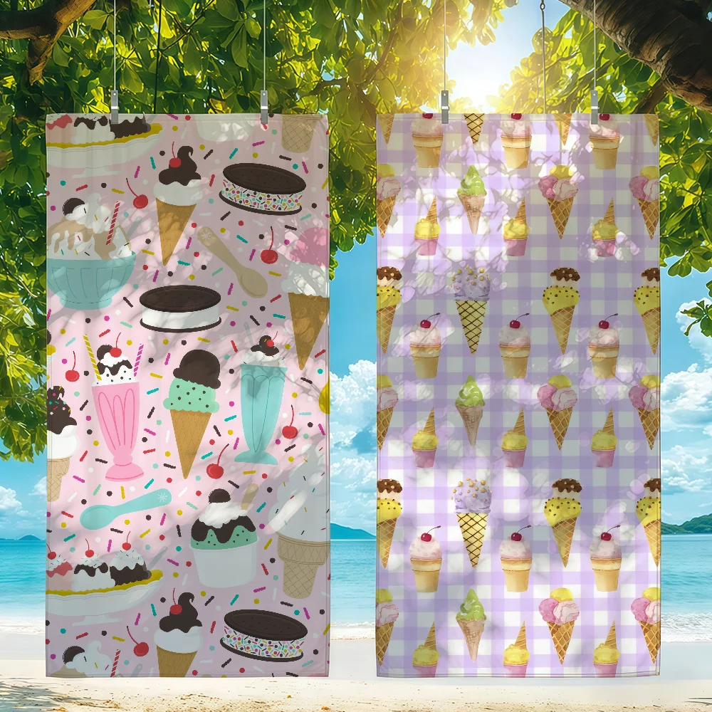Ice Cream Printed Towel For Swim Yoga Gym Quick Drying Soft and skin-friendly Beach Towels All-Season