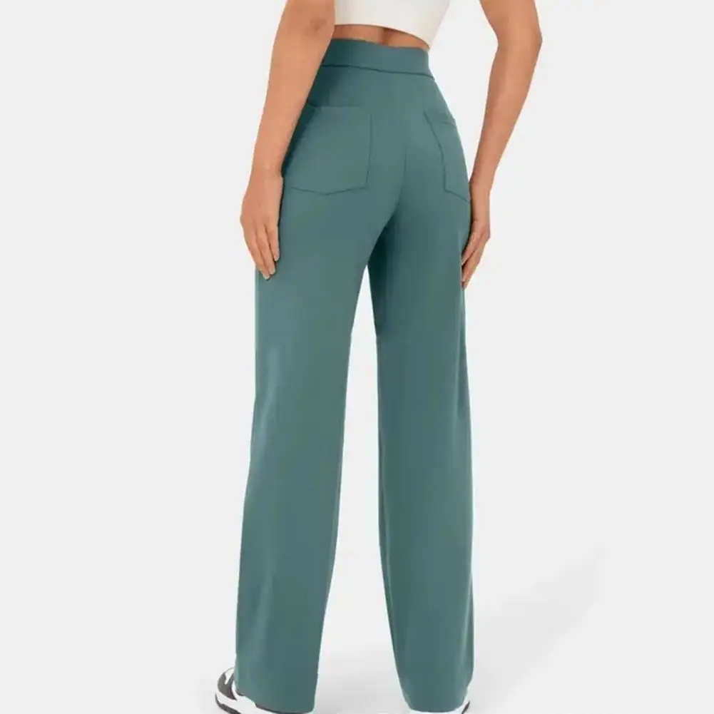 Elastische geknöpfte Taillen hose hohe Taille weites Bein Damen hose mit Knopf verschluss elastische Taschen lässig weich für Damen