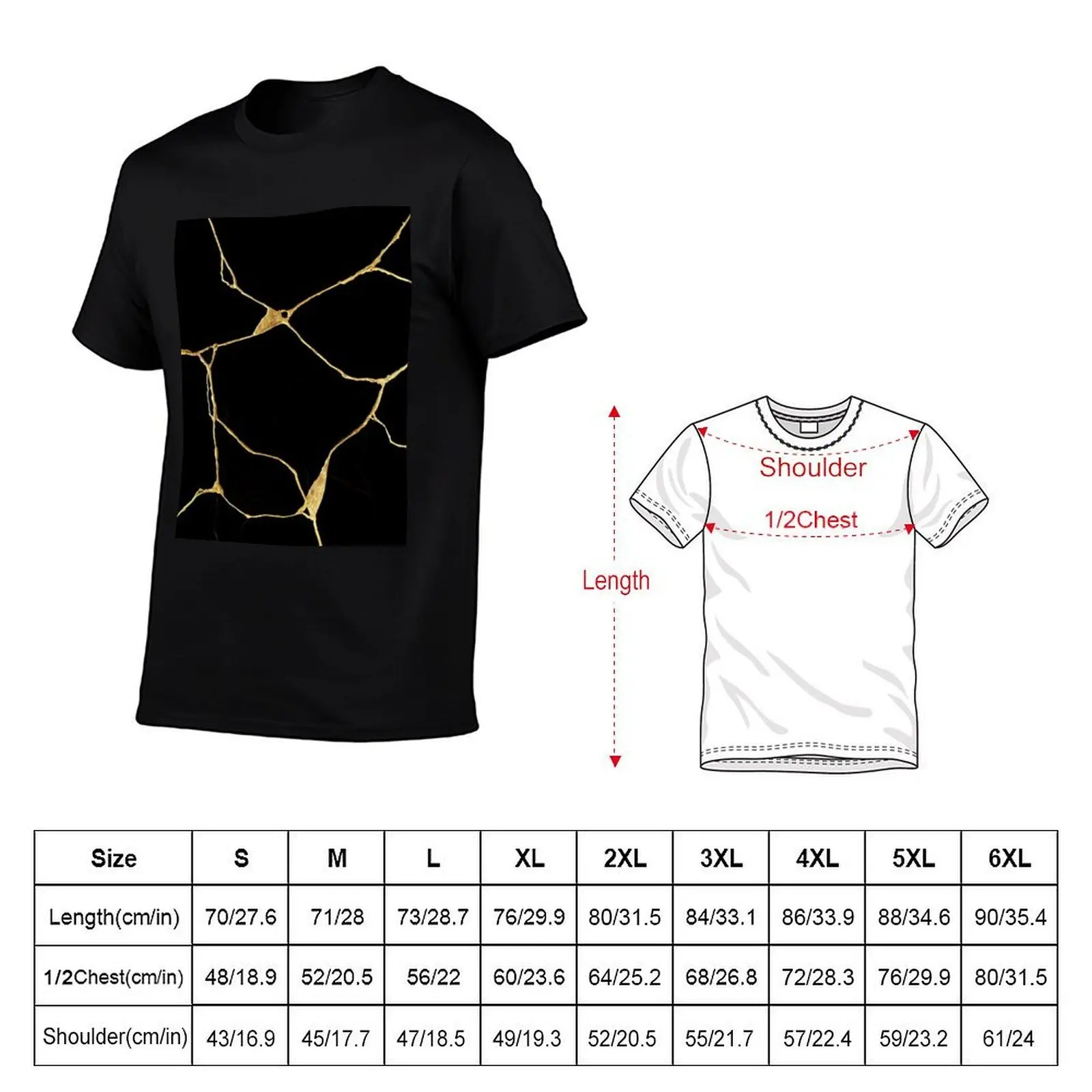 Japanese Black and Gold Kintsugi Art T-Shirt man t shirt cotton graphic tees mens vintage t shirts