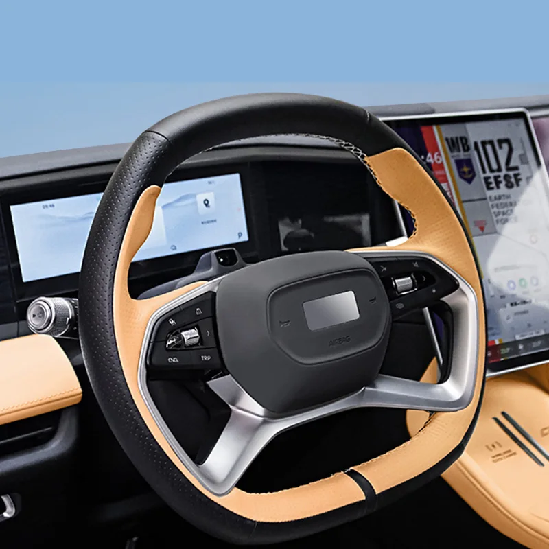 

Customized Hand Sewing Car Steering Wheel Cover for Geely Galaxy 2023-2024 L6 L7 Genuine Leather Car Protective Accessories