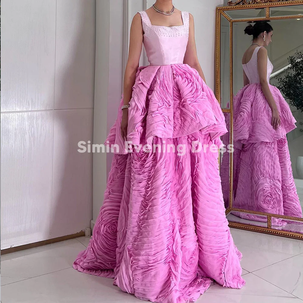 

Simin Women's Square Neck 3D Flowers Ruffles Beaded A Line Floor-Length Evening Dresses With Sleeveless Elegant Dresses 2025