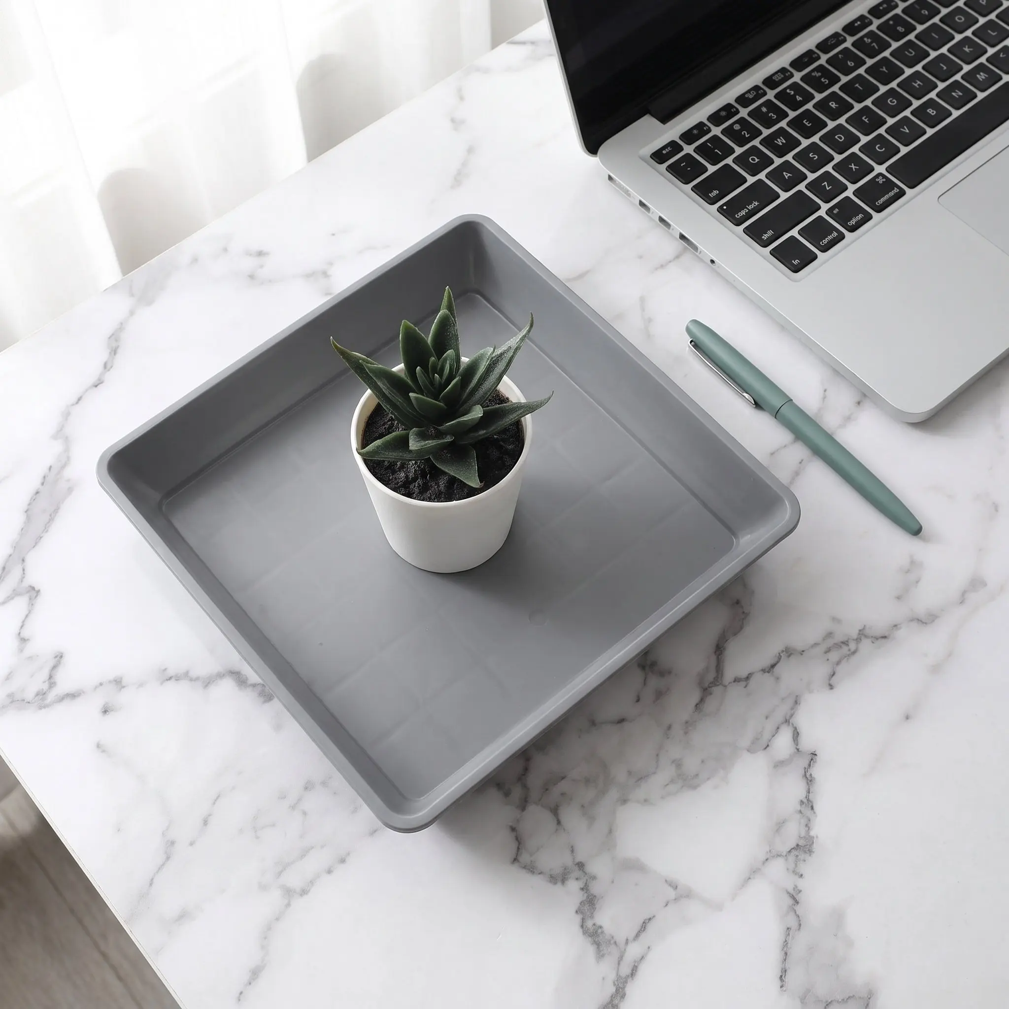2Pcs Grey Square Plastic Plant Saucer 12 Inch Planter Drip Tray Flower Pot Base Water Catcher Plate for Indoor Outdoor Garden