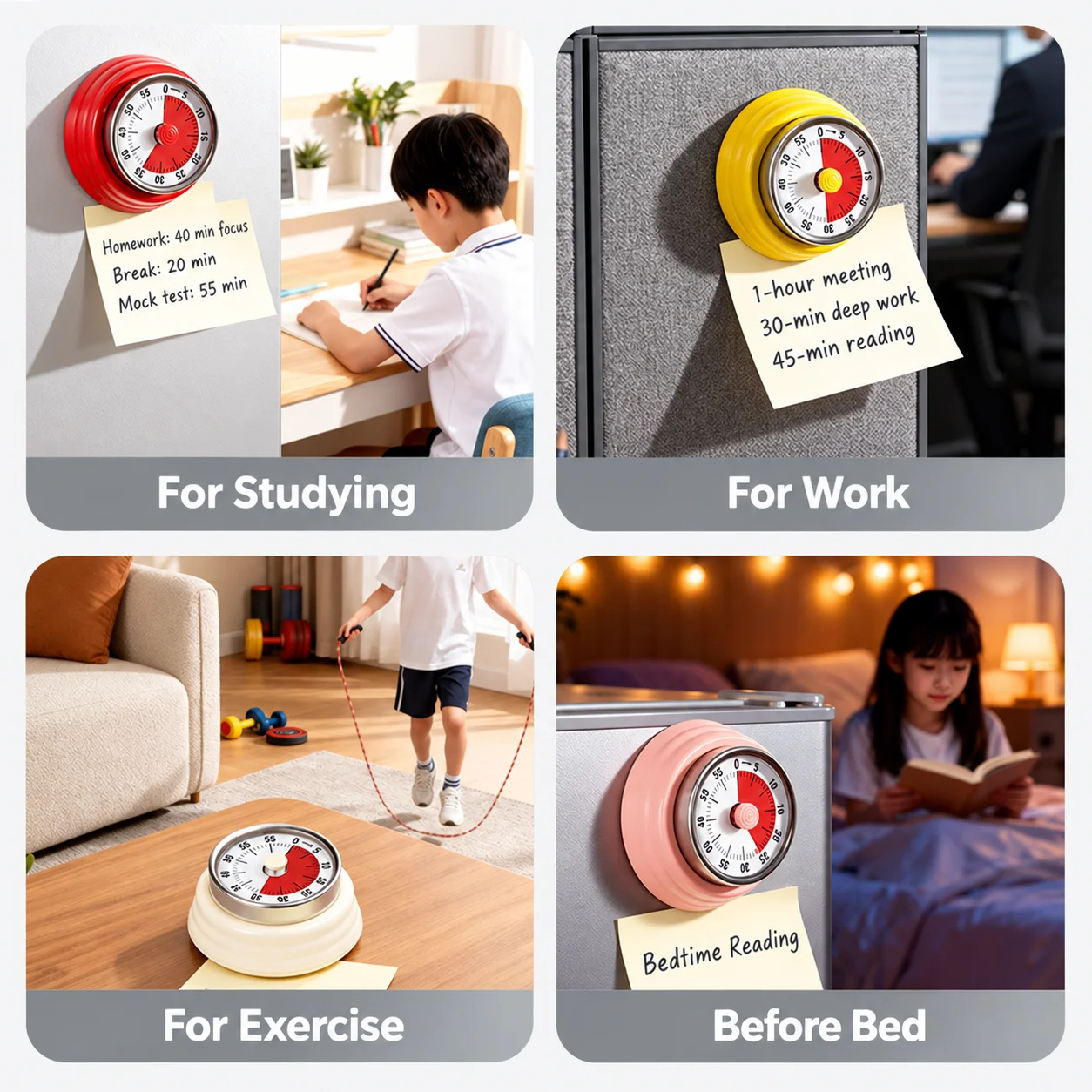 60 Minute Magnetic Mechanical Kitchen Timer Visual Countdown Clock No Battery Cooking Alarm for Baking Study Classroom Office