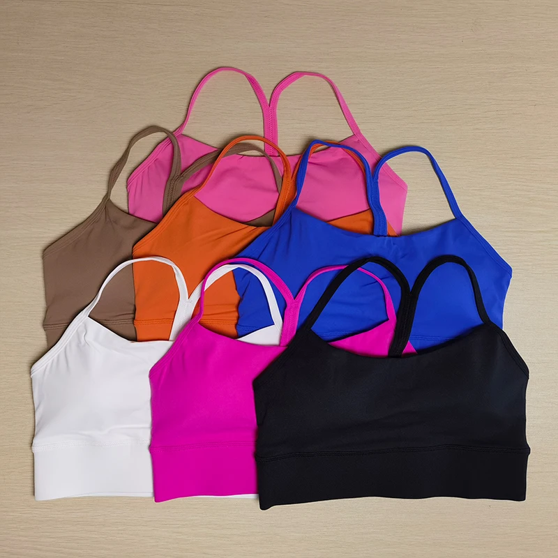 Collant Gilet da yoga Reggiseno sportivo tinta unita a forma di Y Reggiseno fitness da donna Top sportivo da palestra antiurto ad alta resistenza con imbottitura sul petto