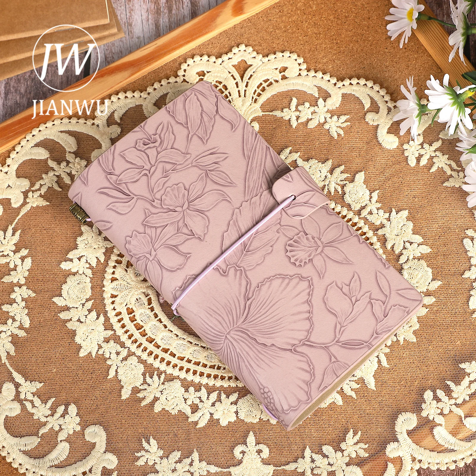 JIANWU 96 Pages/book A6 Literary Relief Flowers and Leaves Notebook Creative DIY Material Decor Student Supplies Stationery