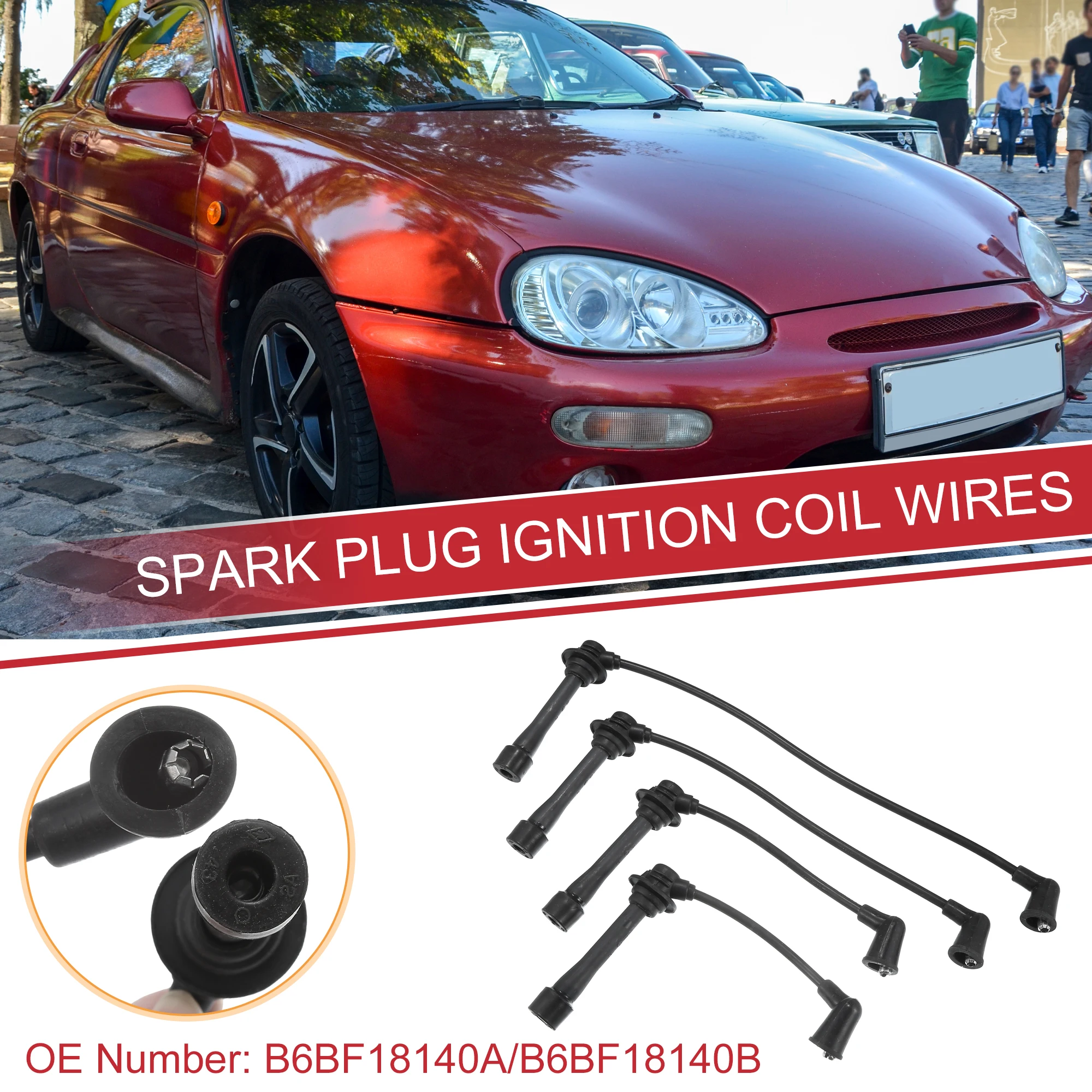 

UXCELL 4pcs Spark Plug Wire Ignition Coil Cable No.B6BF18140A for Mazda MX-3 1994-1996