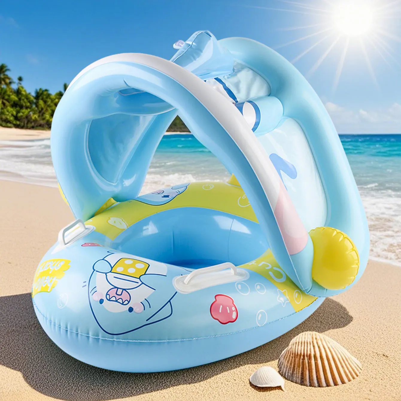 1PC Blue & Pink Thickened Inflatable Seat Ring with Underarm Float Design, Summer Pool & Beach Party Essential for Kids