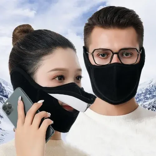 Winter Half Face Cycling Camping Ski Face Mask Polar Fleece Warm Mask Earmuffs Open Breathable Mask Windproof Neck Warmer