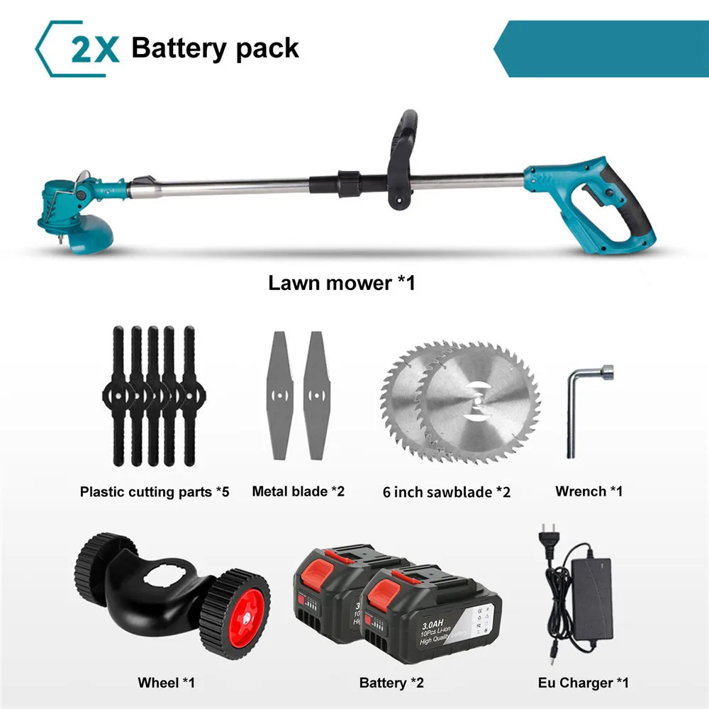 1500W Elektrische Grasmaaier 12000 RPM Draadloze Grastrimmer Tuintrimmers Grastrimmer Cutter Elektrisch Gereedschap voor Gazon Tuin Erf
