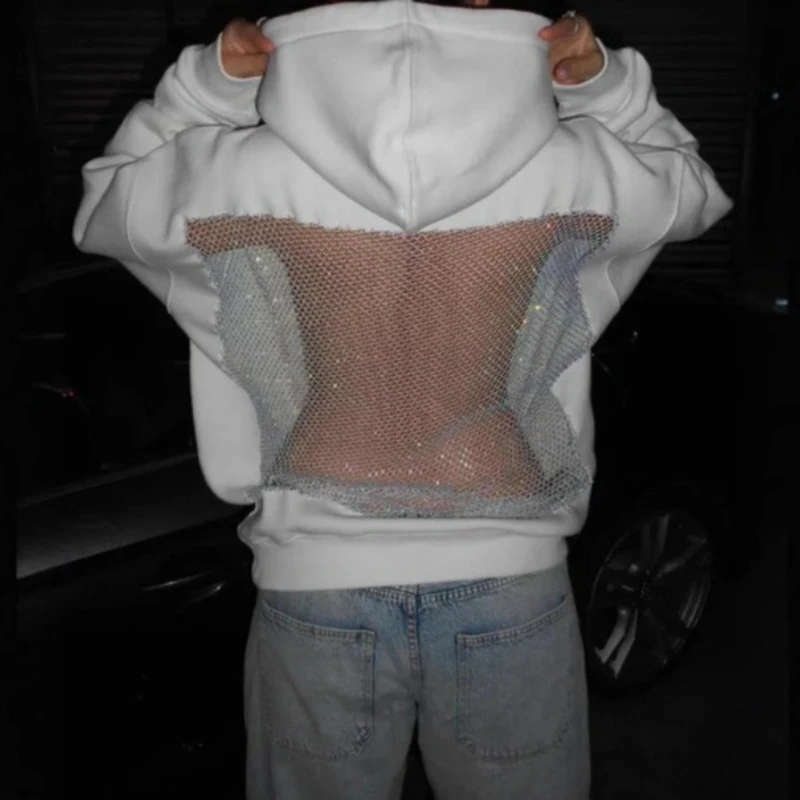 

Sexy Hollow Mesh Hoodie Y2K Clothes Womens Fashion Translucent Pullover Sweatshirt Casual Long Sleeves Jacket 2025 Autumn Street
