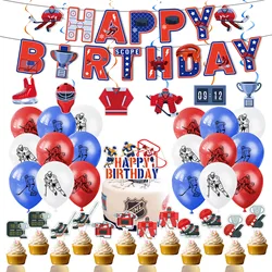 Hockey Themed Birthday Party Decorations Balloons Set Happy Birthday Banner Cake Topper Sports Theme ice hockey Party Supplies