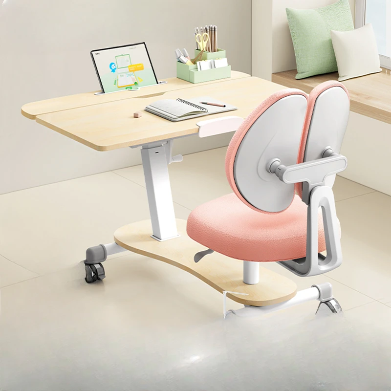 Black-and-white children's learning desk and chair integrated lifting desk household mobile desk