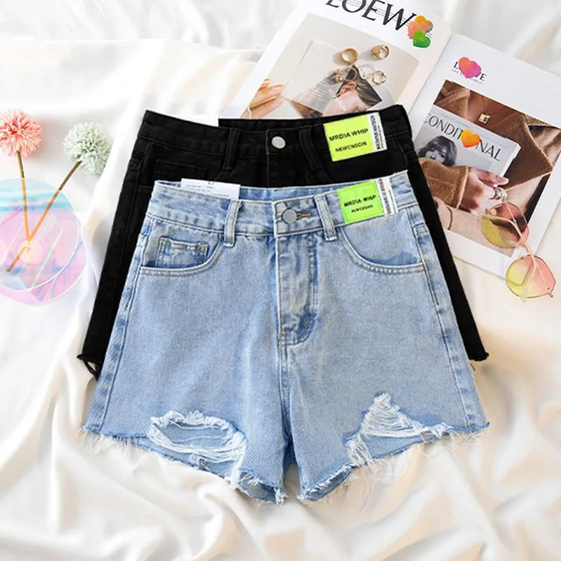 

Summer Female Solid Raw Edge High Waist Jeans Hot Sale Girls Thin Denim Shorts Women Fashion Ripped Designer Short Pants