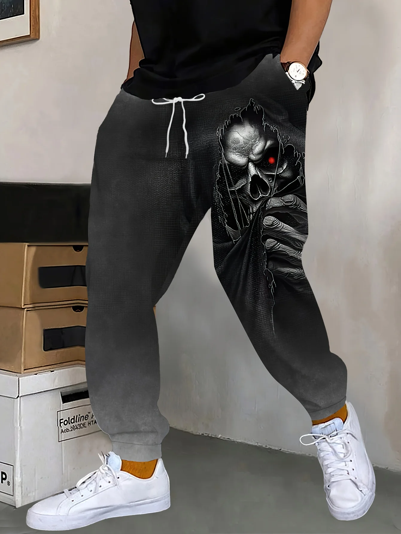 

3D Skull Prints Pants Street Pants Men's Side Pockets Elastic Drawstring Sweatpants Joggers Pants for Men Casual Trousers Fall