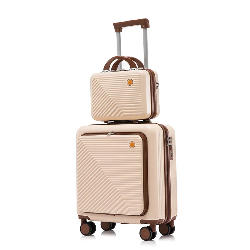 18 Inch Trolley Case Travel Suitcase Front Open Cover Boarding Case Password Box Suitcase Universal Wheel Rolling Luggage Bag