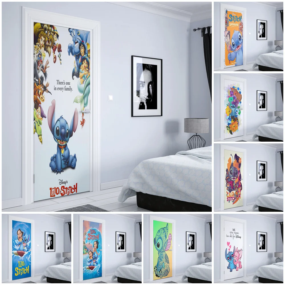 디즈니 그래피티 빈티지 수채화 릴로 & 스티치 스티치 릴로 홈 룸 장식 문짝 스티커 벽 스티커, DIY 문짝 장식