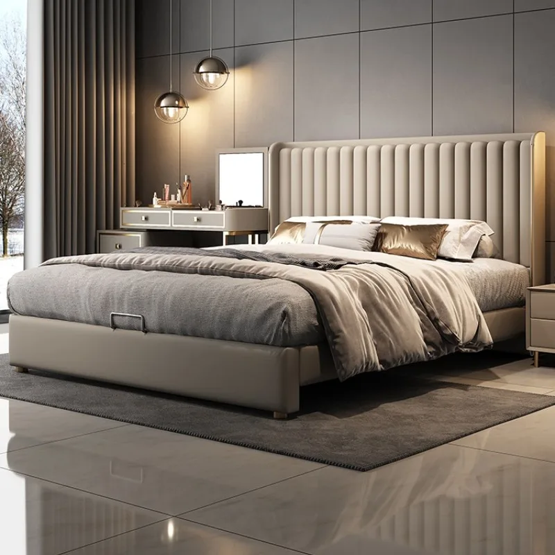 

Nordic Fancy Bed Unique Headboard Frame Nightstands Bed Upholstered Luxury Letto Matrimoniale Bedroom Furniture Accessories