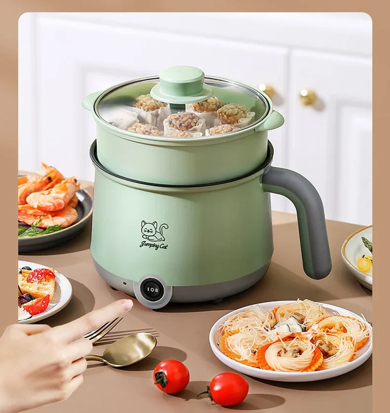 

Double layer electric hot pan ，Multifunctional household pot for cooking noodles, electric hot pot, mini instant noodle pot