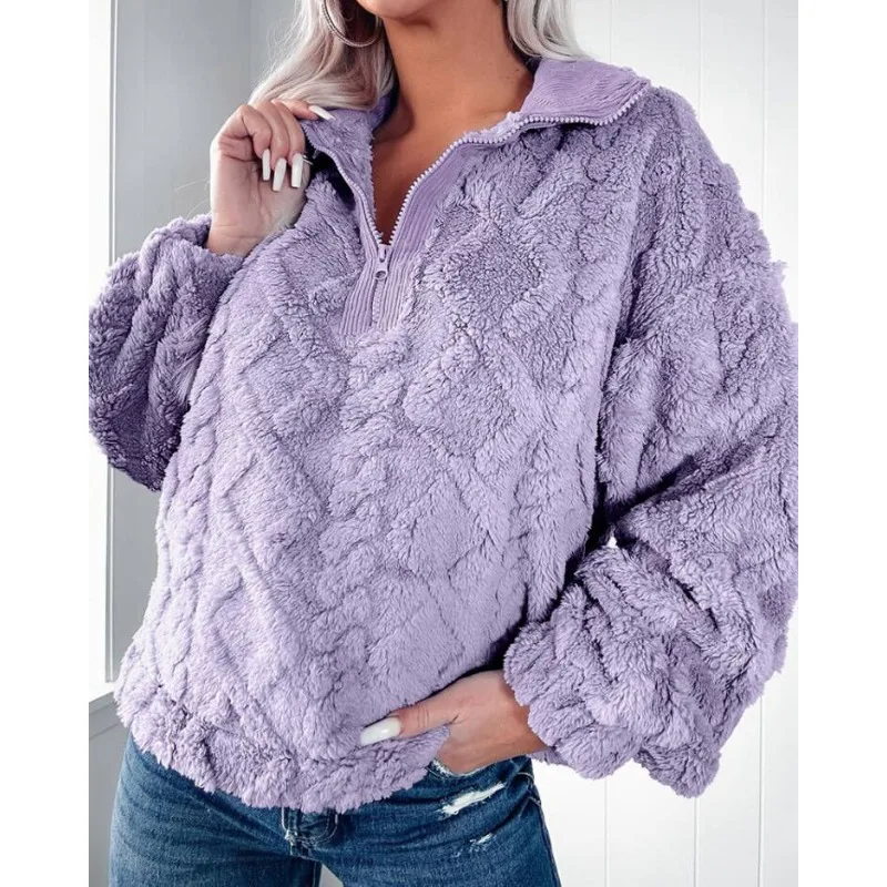 

S-XXL новые женские осенне-зимние модные однотонные пуловеры с предупреждением, женские повседневные пуловеры с половиной молнии и длинными рукавами, топ с волосатой толстовкой