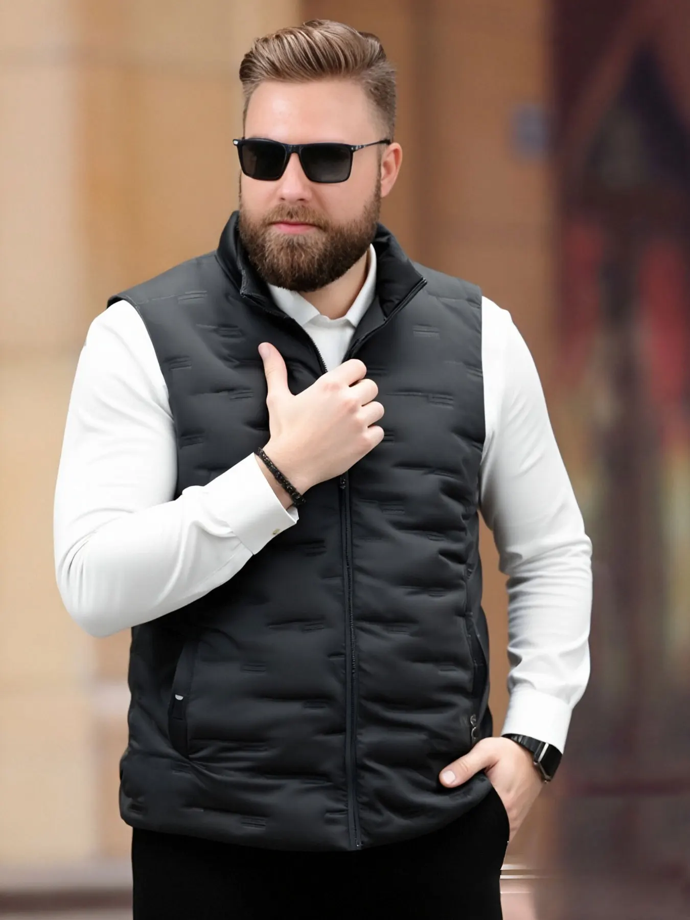 

Plus-Size Men's Spring and Autumn Lightweight Casual Vest, Extra Large Solid Color Fashionable Stand-Up Collar Warm Sleeveless Jacket