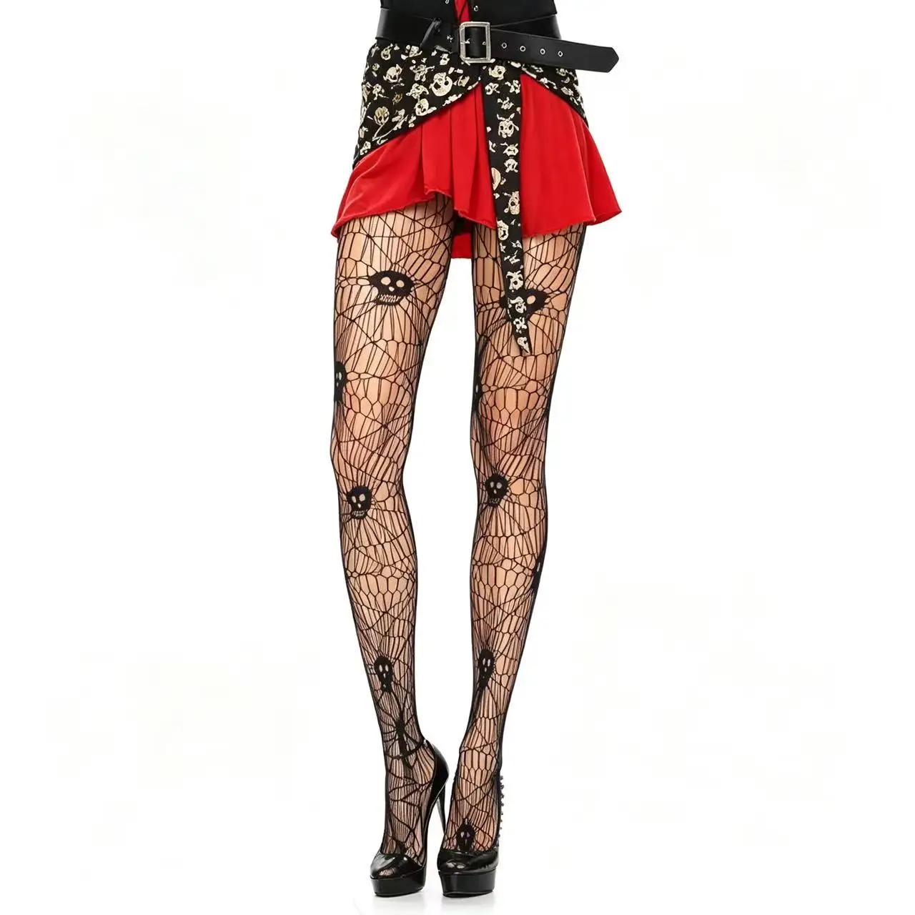 Women Skull Spider Web Fishnet Tights Gothic Punk Hollow Mesh Pantyhose Halloween Cosplay Party Club Sexy Stockings