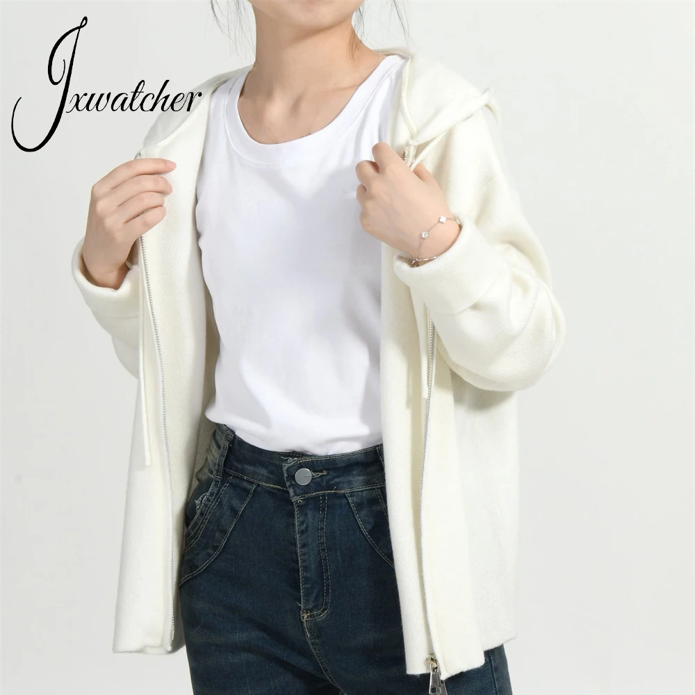 Jxwatcher Cardigan for Women Fall Fashion Sweater Set with Real Fur Collar Ladies Spring Knitted Hooded Coat and Trousers Female