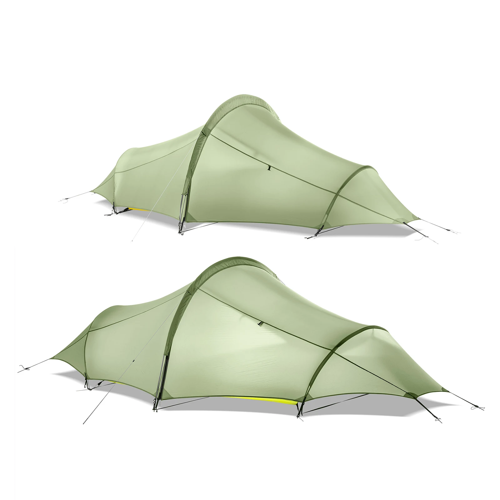 

1 Set 110cm/115cm 1-2 Person 4 Seasons Backpacking Tent Greyish-green Rainproof 20D Ripstop Nylon Fabric for Outdoor Camping