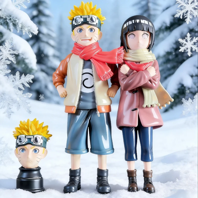 

21cm Naruto Childhood Uzumaki Naruto Hinata Hyuga Couple Figure Double Head Sculpt Anime Model Toy Desktop Ornament Collect Gift