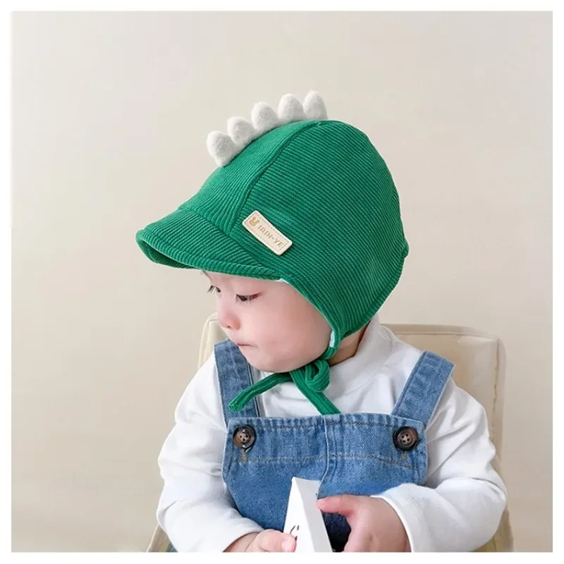 Baby Hat Autumn and Winter Cute Dinosaur Children\'s Ear Protection Hats Korean Style Warm Comfortable Kids Lace-up Earmuffs Caps