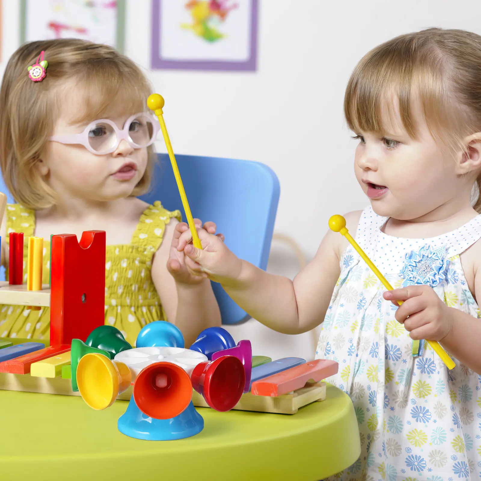Eight Tone Bell Set for Kids Metal Hand Bells Bright Colors Early Childhood Music Education Instrument Brain Development