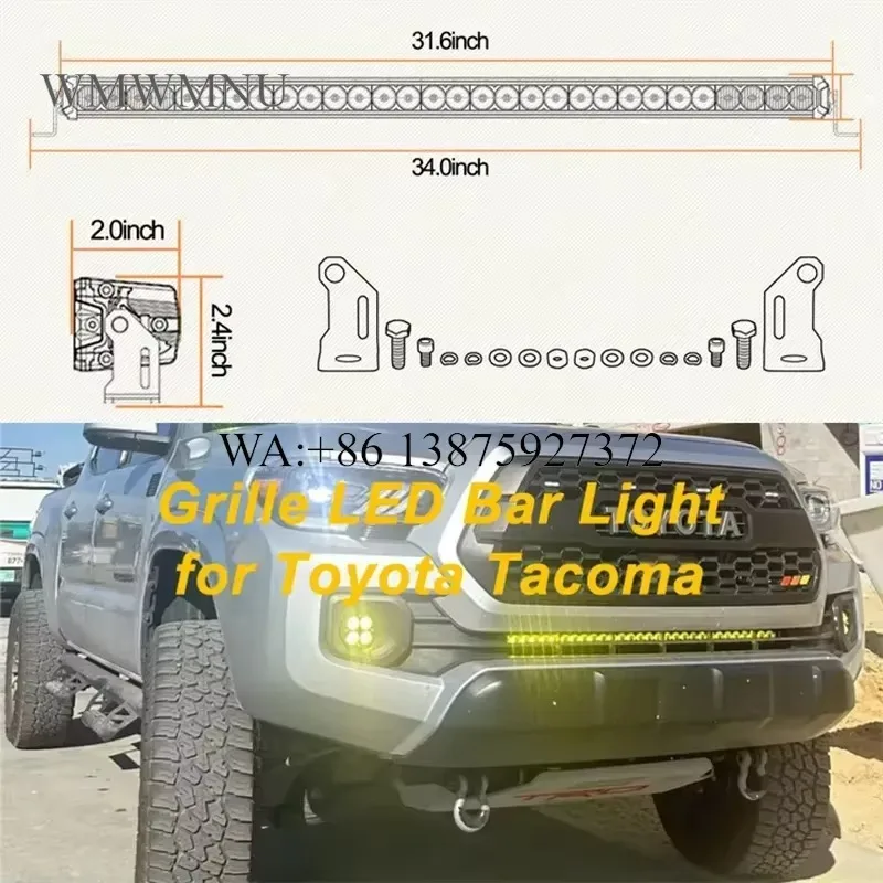 Wmwmnu 30 Inch Amber or White Light Color 150W 12V Led Grille Bumper Bar Light with Wiring Harness Kit for Tacoma