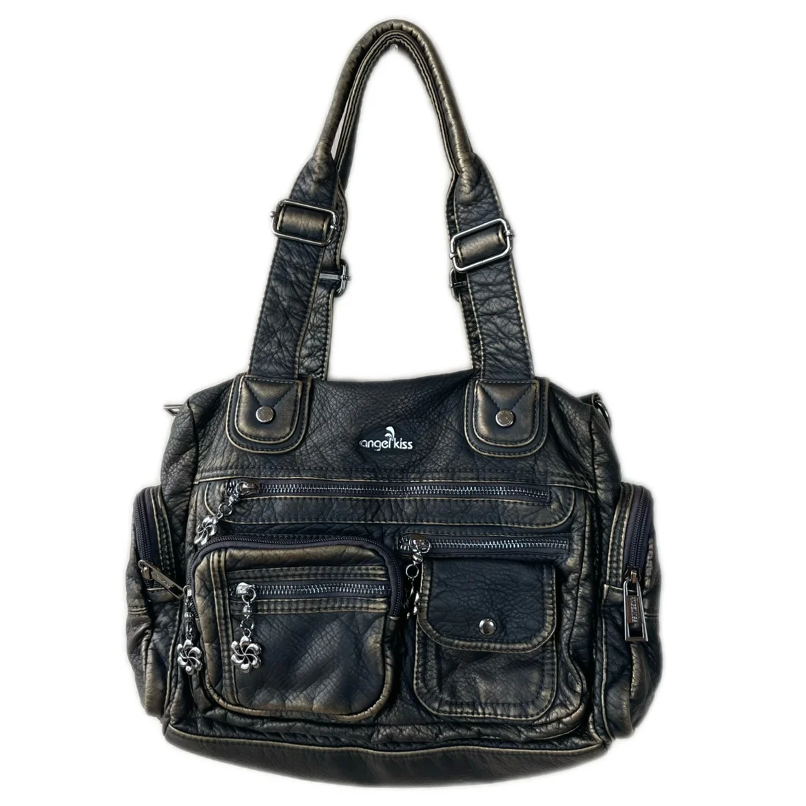 

Vintage Women Y2K Handbag Brush-off Color Washed PU Vegan Leather Zip Pockets Shoulder Cross Body Bag Retro Casual Daily Travel