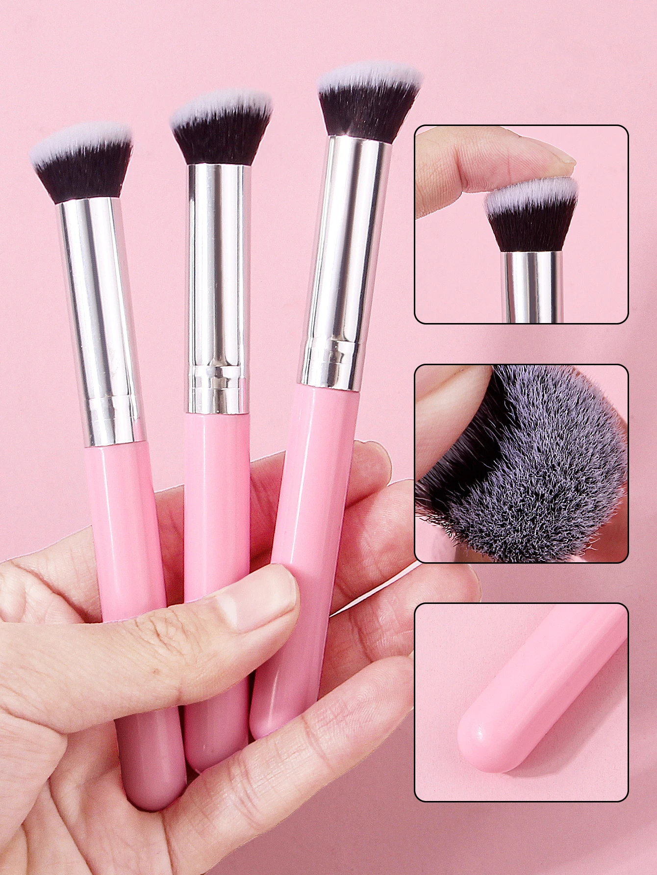 3 قطع من فرشاة كونسيلر الناعمة بزاوية، فرشاة كريم الأساس، فرشاة أحمر الخدود، أداة فرشاة مكياج الوجه المحمولة متعددة الوظائف #4