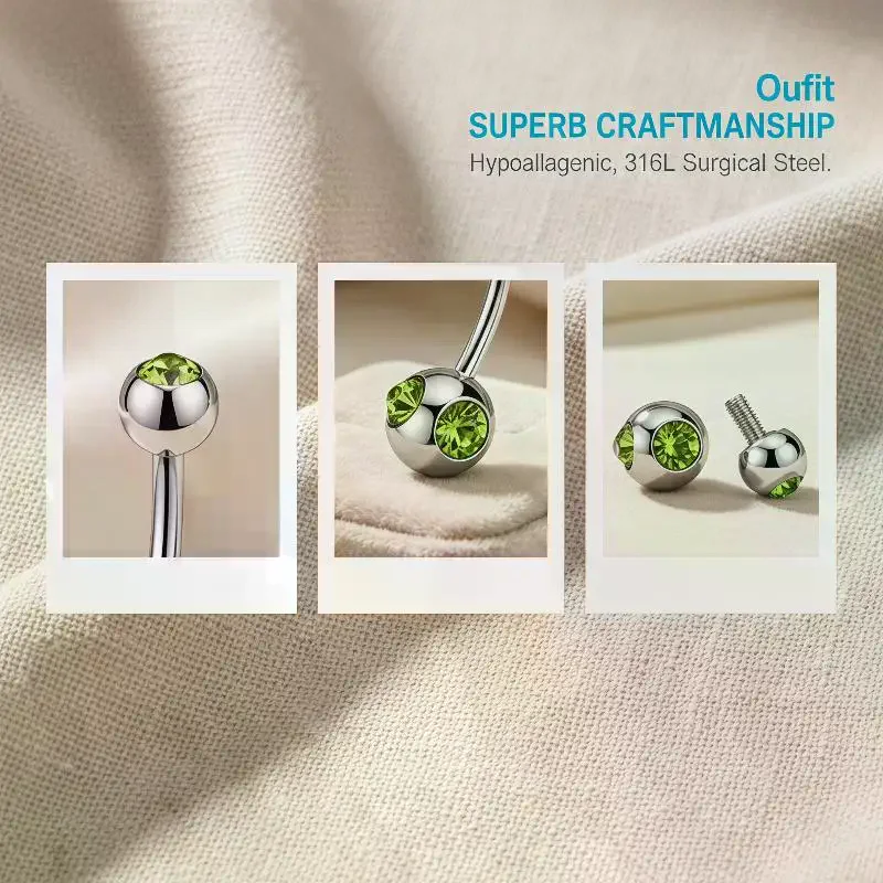 Stainless Steel Double Gem Belly Button Rings Multicolor CZ Navel Piercing Jewelry For Women