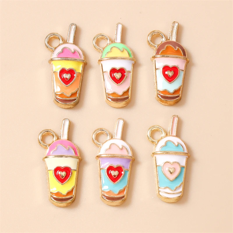 10 Stück niedliche Emaille-Anhänger in Form von Lebensmitteln, Eiscreme und Getränken für die Schmuckherstellung, zum Beispiel für Ohrringe, Halsketten und Armbänder – ideal für DIY-Bastelarbeiten. – Detail 10