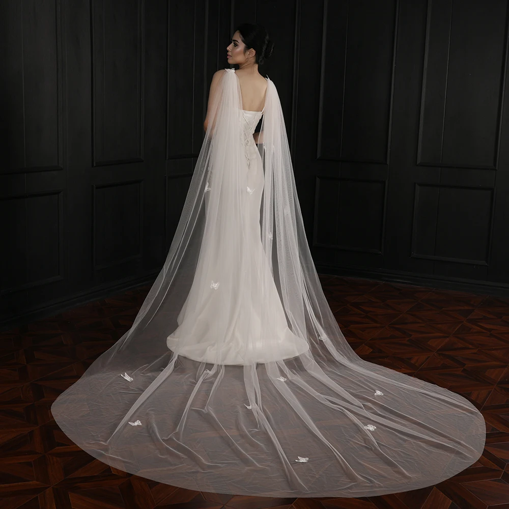 

Свадебная накидка с бабочкой, белая, светлая, цвета слоновой кости, съемная шаль с крыльями, мягкая тюлевая сетка, свадебный аксессуар