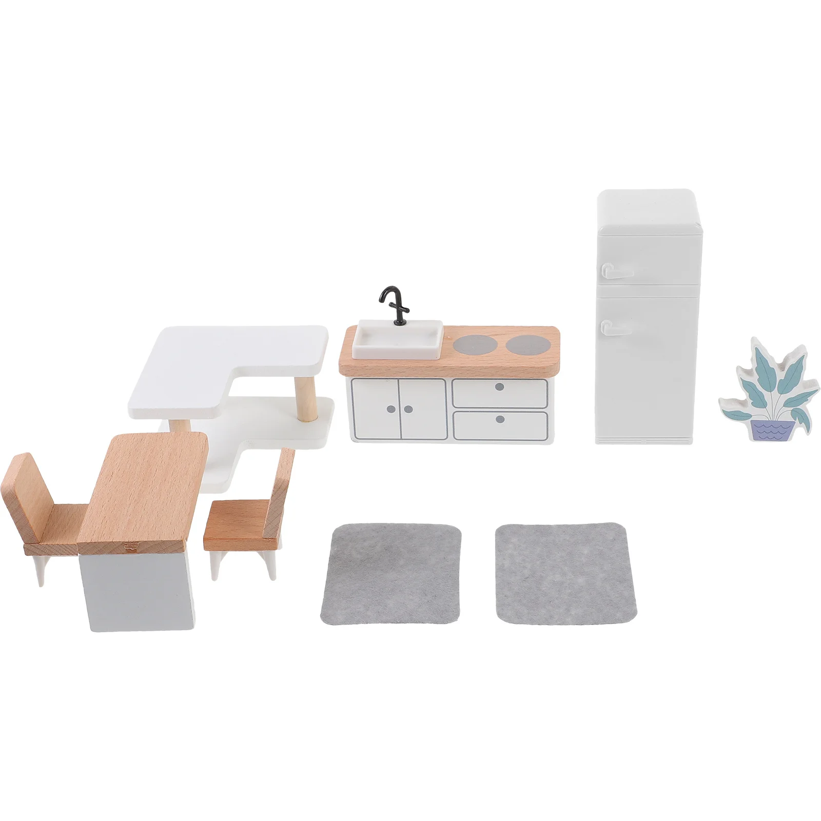 1 세트 미니 나무 주방 가구 장식 사랑스러운 시뮬레이션 미니 하우스 액세서리 현실적인 내마모성 장식 미니어처