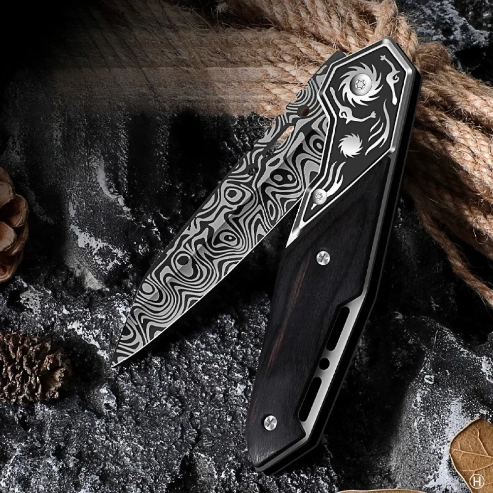 Professional Folding Knife Damascus Pocket Knife Compact Fruit Knife, Multi-purpose Mini Knife for Cutting Fruits and Vegetables