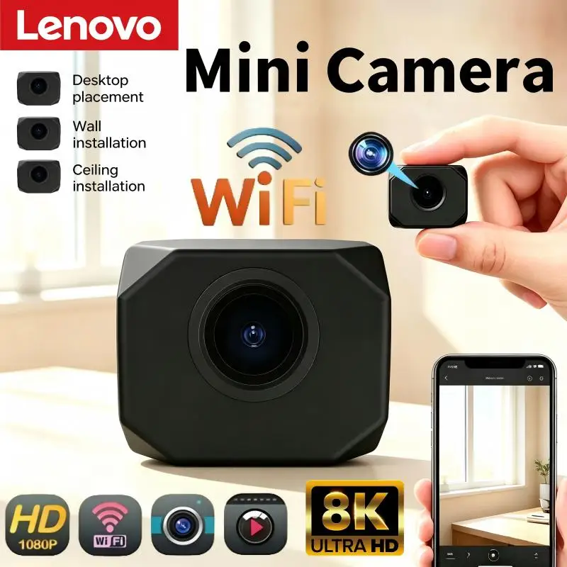 Lenovo 8K Mini WiFi Camera AP Hotspot Remote Monitor Portable Small Camcorder Home Security Surveillance Smart Camera 2027 New
