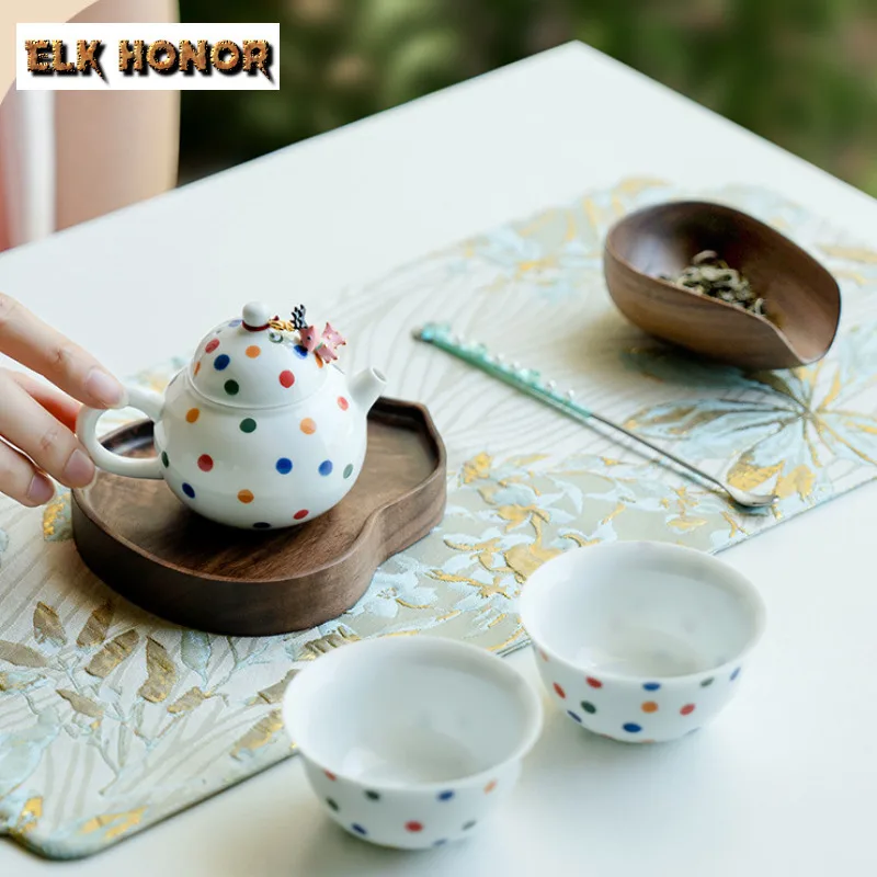 110ml Hand Drawn Wave Point Tea Pot Ceramic Round Pavilion Teapot Tea Brewing With Pendant Vintage Pot Tea Maker Kettle Craft